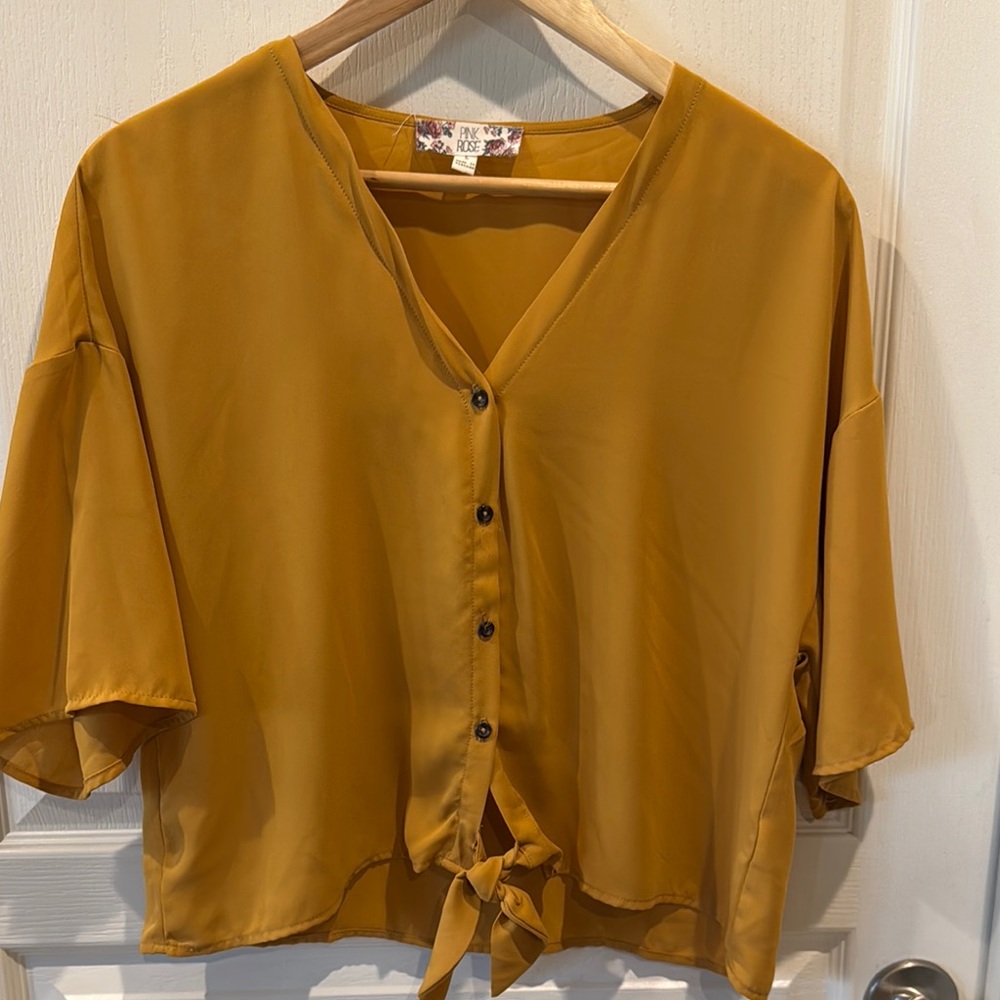 Pink Rose Gold Boxy Crop Blouse with Mandarin Collar